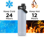 ThermoProof Double-Walled Vacuum Insulated Stainless Steel Water Bottle - Wide Mouth with Chug & Spout Lids, Dishwasher Safe, Reusable, Leakproof, Hot & Cold for Men, Women & Kids - 22oz, Cool Gray