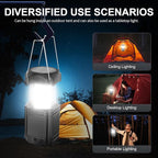 Camping Lantern 5000mAh Solar Hand Crank Telescopic LED Flashlight USB Charger for Power Outages ,Portable Rechargeable Battery Powered Operated Lanterns Lamp, Camping Gear Accessories (Black)