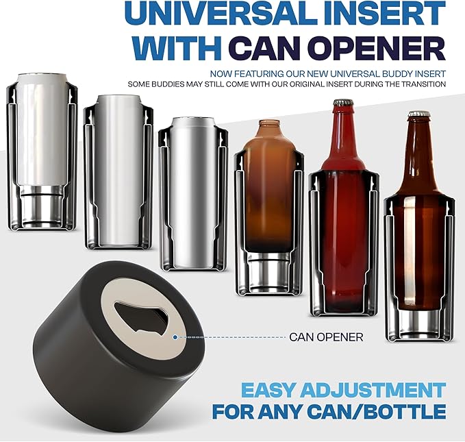 Frost Buddy Universal Can Cooler - Fits all - Stainless Steel Can Cooler for 12 oz & 16 oz Regular or Slim Cans & Bottles - Stainless Steel (Vanilla Ice Cream)