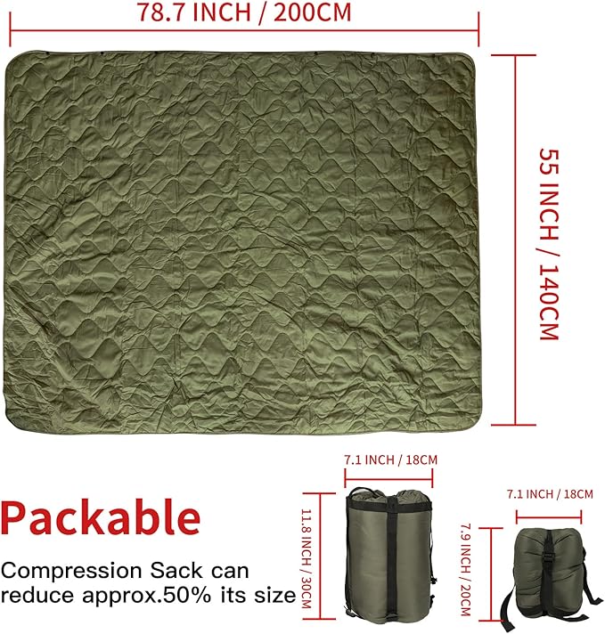 LOOGU Camo Blanket Waterproof Insulation Poncho Liner for Outdoor Camping, Hiking, Hunting, Survival, Backpacking, Picnicking