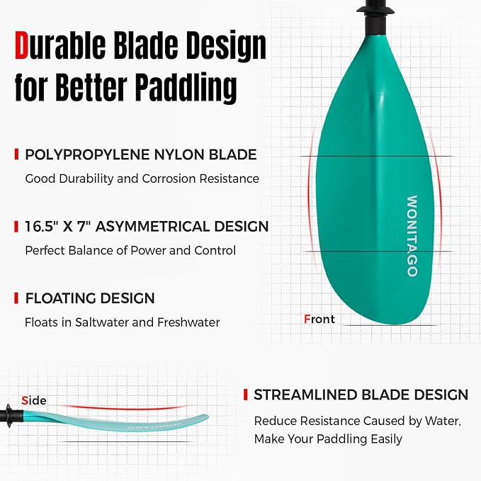 Kayak Paddle Carbon Fiber Shaft and Reinforced Nylon Blade, Adjustable Kayaking Oars, 3 Piece, 230-250 cm/90-98 Inches,210-230 cm/82-90 inches