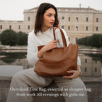 Italian Leather Tote Bag for Women - Large Shoulder Shopper, Fits 16” Laptop, Keychain Holder, Made in Italy