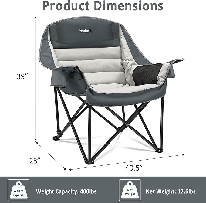 Oversized Camping Chair, Portable Folding Camping Chairs with Side Pocket, Cup Holder and Carry Bag, Heavy Duty Outdoor Camping Chairs for Adults, Fishing, Sports, Trip, up to 400lbs, Style 8