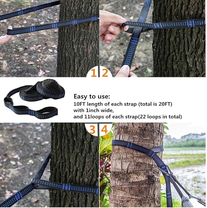 Camping Hammock with Rain Fly Tarp Mosquito Net Heavy Duty Tree Straps Portable Double Parachute Hammocks Tent Waterproof Rainfly Set Black