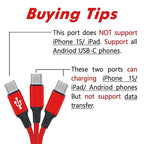 Multi USB C Cable 0.6FT 2Pack, 3 in 1 Multiple Type C Charging,3A Splitter USB-C Charging, Red Nylon Cord,USB C to 3 USB C Port, Compatible with iPhone 15,iPad Pro,Samsung S23,Google,Android,Kindle