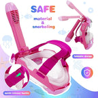 Full Face Snorkel Mask for Kids 4-16, 180 Degree Panoramic View Snorkeling Set Anti-Fog Anti-Leak, Foldable Dry Top Snorkeling Gear for Kids
