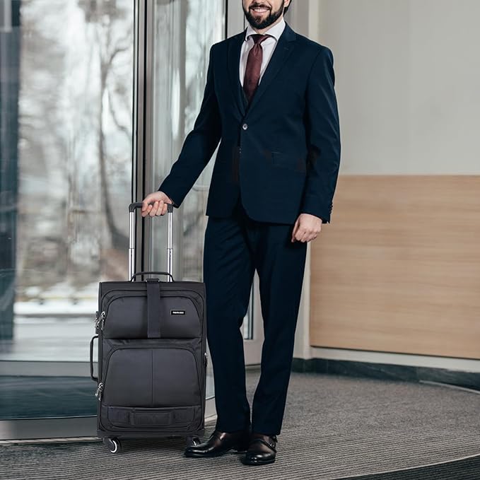 Hanke 20 Inch Softside Expandable Carry On Luggage with Spinner Wheels, Rolling Suitcase Travel Luggage with TSA Approved Luggage,Black