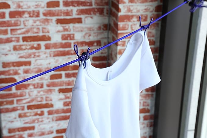 2 Pack 11 Feet Windproof Clothesline with 12 Blue Clips, Adjustable Clothes Line for Home, Travel and Outdoor Hanging Clothes