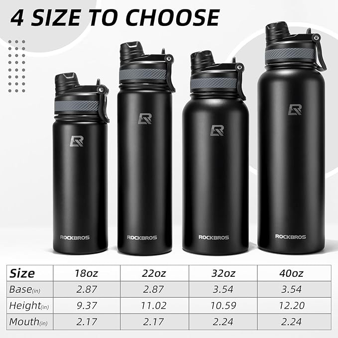 ROCKBROS Insulated Water Bottle with Straw, Stainless Steel Sports Water Cup Flask Leak Proof with Handle Keep Warm and Cold for Hiking, Cycling, Bike Travel, School Sports, Gym