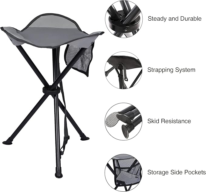 Portal Tall Folding Tripod Stool for Outdoor Camping Walking Hunting Hiking Fishing Travel, Support 225 lbs