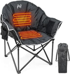 LILYPELLE Oversized Heated Camping Chair, Patio Lounge Chairs with 3 Heat Levels, Portable Folding Heated Chair Round Moon Saucer Folding Lawn Chair Outdoor Chair for Camping, Lounge Patio