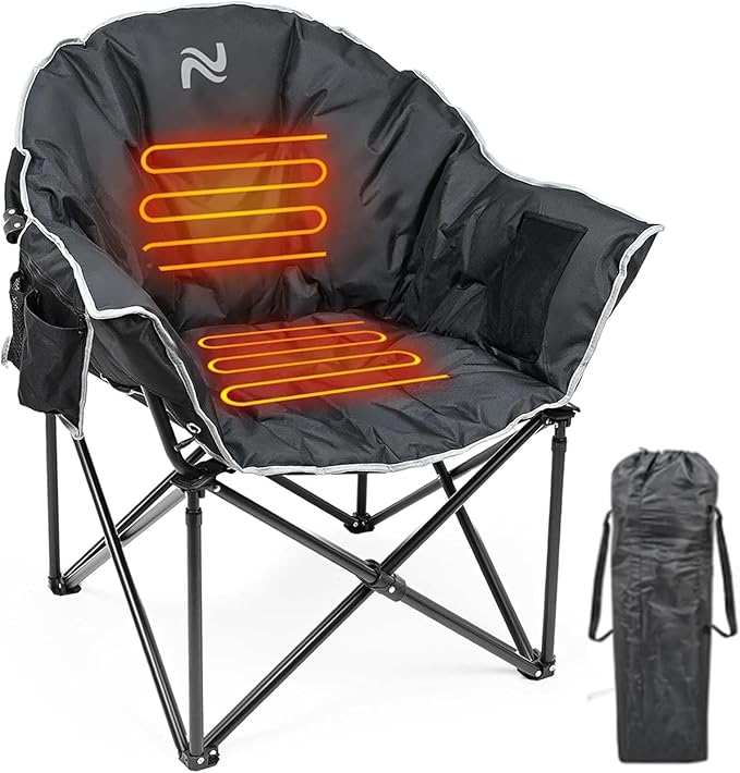 LILYPELLE Oversized Heated Camping Chair, Patio Lounge Chairs with 3 Heat Levels, Portable Folding Heated Chair Round Moon Saucer Folding Lawn Chair Outdoor Chair for Camping, Lounge Patio