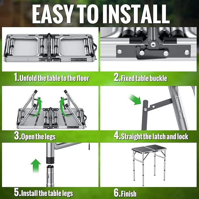 GARLLEN 2ft Folding Camping Table, Portable Picnic Table with 3 Adjustable Height, Lightweight Aluminum Outdoor Table for BBQ, Camping, Dinning, 22.8" L x 15.7" W, Silver