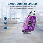 Forge Open Alert TSA Approved Luggage Locks - 3 Digit Combination, Easy Read Dials, Zinc Alloy Body - Ideal Travel Lock for Luggage, Suitcases, Bags & Toolboxes (Purple 2 Locks)