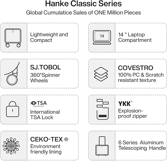 Hanke 16 Inch Underseat Carry on Luggage with Wheels Small Hard Shell Suitcases for Weekender,Travel Approved Lightweight Travel Luggage Suitcase for Womem Men,Christmas Gifts for Birthday-Ivory White