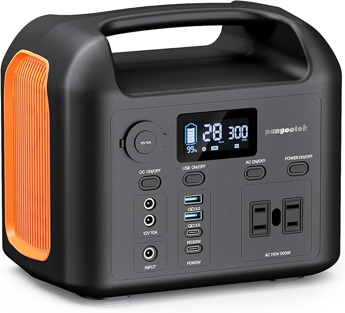 Portable Power Station, 300W (600W Peak) 299Wh LiFePO4 Solar Generator Pure Sine Wave 110V AC Car Outlets PD 60W QC3.0 Backup Power Supply Bank for CPAP Outdoor RV Camping Emergency Home Use