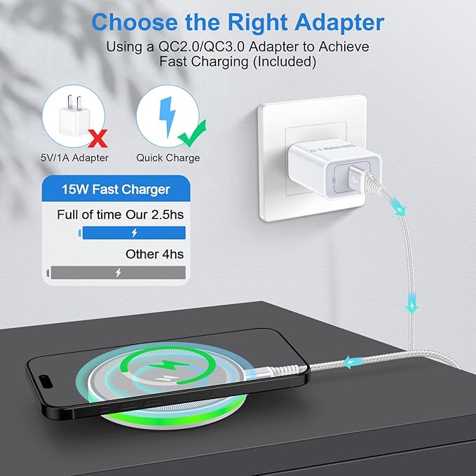 iPhone 17 16 Pro Max Wireless Charger Fast Charging Pad for iPhone 16e/17 Pro/Air/17/16/16 Plus/16 Pro/15/15 Pro Max/15 Plus/15 Pro/14, 15W Android Wireless Charger Station with QC3.0 Adapter