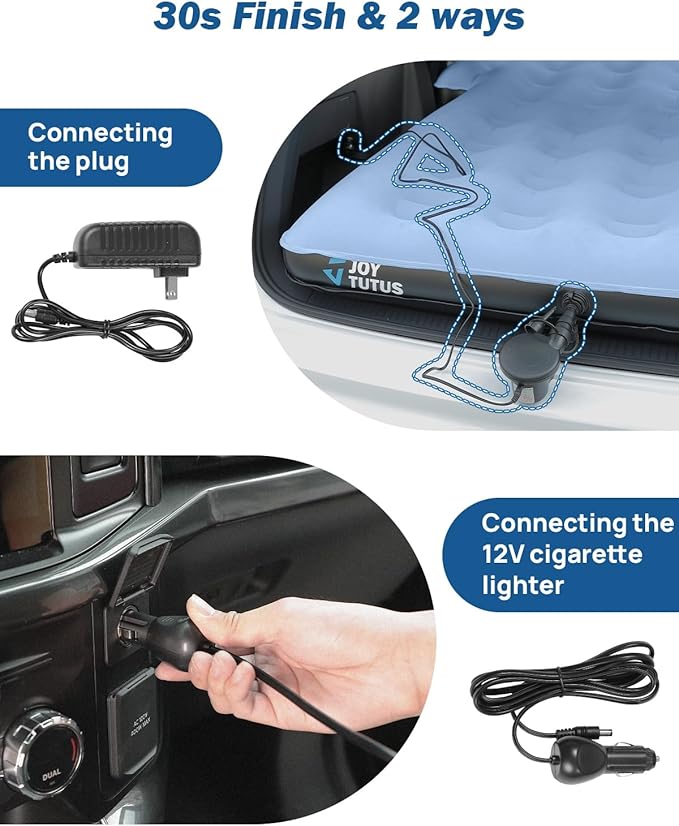 JOYTUTUS SUV Mattress for Car Camping, Upgraded Flocking and Extra Thick Oxford Surface SUV Air Mattress,Camping Bed Mattress with 2-in-1 Air Pump, 2 Pillows & Carry Bag (Blue)