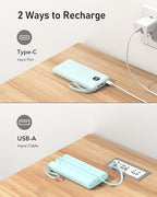 VEEKTOMX Portable Charger Built-in Cables, 10000mAh Power Bank for iPhone, Fast Charge USB C Battery Pack Travel Essentials Powerbank Compatible with iPhone 17/16/15/14, Samsung S25/24, Android, etc