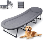 Chaise Lounge Chair, Folding Cot, 6-Angle Adjustable Camping Cot with Mattress for Patio and Beach, Foldable Bed Portable Heavy Duty Lay Flat Reclining with Pillow (Gray, M - 70'')