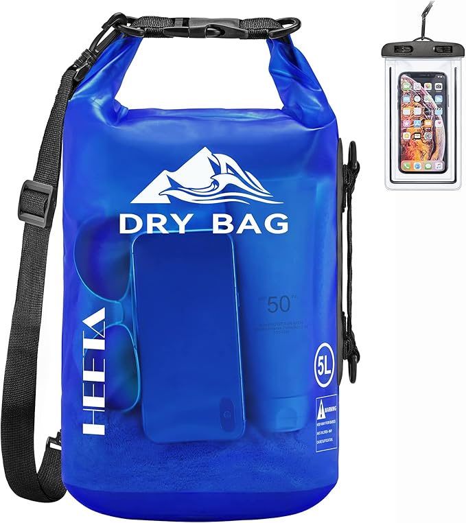 HEETA Dry Bag Waterproof for Women Men, 5L/10L/20L/30L/40L Roll Top Lightweight Dry Storage Bag Backpack with Phone Case for Travel Swimming Boating Kayaking Paddle Board Camping Beach Accessories