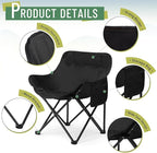 2 Pack Compact Camping Chairs Portable Folding for Outside with Carry Bag Lightweight Moon Chairs for Travel Picnic Hiking Beach Fishing, 600D Oxford, Supports 330lbs(Green, Black)