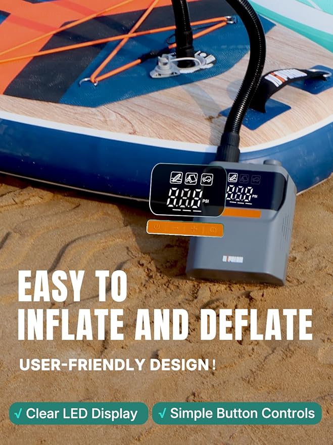 Niphean Paddle Board Pump with (Build-in Battery), 50 PSI Air Inflator for Car Tires, Paddle Board, Mattress, Portable Tire Inflator with Storage Bag, Auto-Off Air Pump for Inflatables&Deflation
