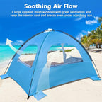 NXONE Beach Tent Sun Shade Shelter for 3/4/6 Person Person with UV Protection, Extended Floor, 3 Mesh Roll Up Windows & 8.0/8.5mm Fiberglass Rods丨Carry Bag Included