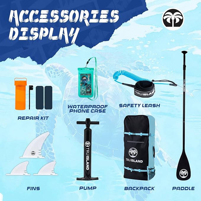 TRUISLAND Inflatable Paddle Board, Stand Up Paddle Board with Backpack, Non-Slip Thickened Deckpad, Waterproof Phone Case, Leash, Paddle, Hand Pump