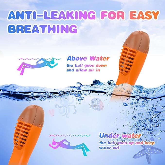 Full Face Snorkel Mask for Kids 4-16, 180 Degree Panoramic View Snorkeling Set Anti-Fog Anti-Leak, Foldable Dry Top Snorkeling Gear for Kids