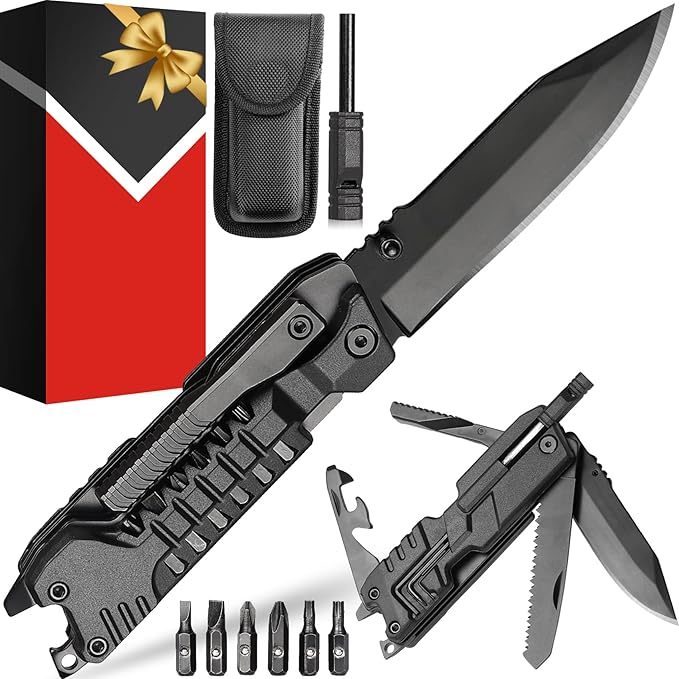 19 In 1 Multitool Pocket Knife - EDC, Outdoor, Camping Gear, Pocket Knife for Men, Brother, Uncle, Grandpa, Cool Gadgets Gifts Idea, Stocking Stuffers for Christmas, Birthday, Fathers day