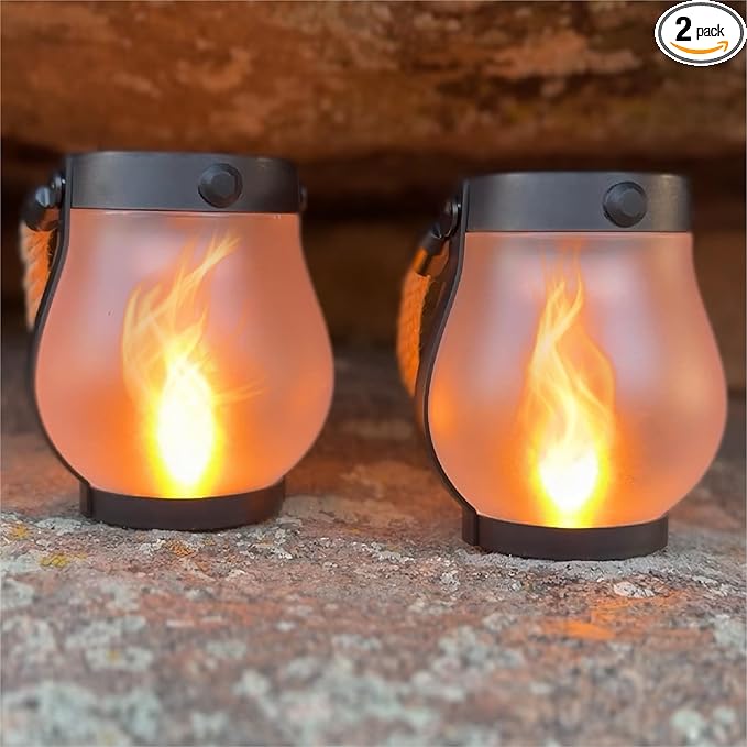 Schoolhouse Solar Lanterns Outdoor Waterproof - Realistic Flickering Flame, 3 Lighting Modes with Rope Handle Design, Waterproof & Solar-Powered for Patio, Garden, Porch, Tabletop Indoor Decor 2 Pack