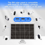 8W Solar Panel for Security Camera, Micro USB & USB-C & DC Ports High Conversion Rate Solar Panel for Built-in Rechargeable Battery Outdoor Cameras, Waterproof & Fast Charging & 360° Freely Adjustable