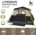 4/6/8 Person Instant Tent, Waterproof Pop Up Tents for Camping with Rainfly, 60 Seconds Easy Setup, Automatic Cabin Tent for Family Camping with Expandable Carry Bag & Upgraded Ventilation