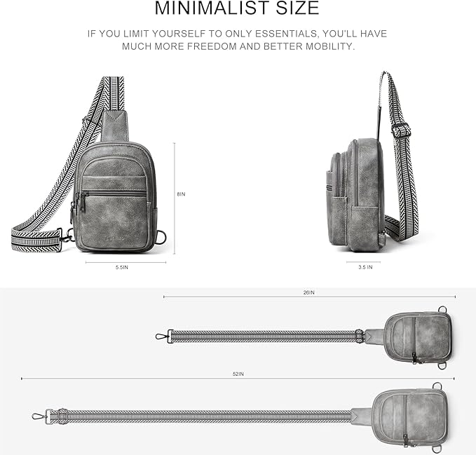 3L SMALL Sling Bag Fanny Packs For Women Men Mini Crossbody Chest Belt Travel Bag Purse Handbag Faux Leather Fashion Cute Dark Grey