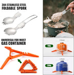 Odoland 8pcs Camping Cookware Mess Kit, Camping Pot and Pan Set with Mini Backpacking Stove, Stainless Steel Cup, Spork and Tank Bracket, Cooking Gear for Outdoor, Hiking, Picnic, Campfire