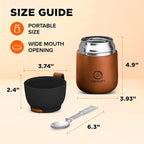 ENERGIFY Vacuum Insulated Food Jar. Large 17oz Bowl incl Folding Spoon, Cup. Wide Mouth Keep Hot & Cold Drinks Soup Lunch Container for Adults BPA-Free Stainless Steel, Leak Prooff Spiced copper