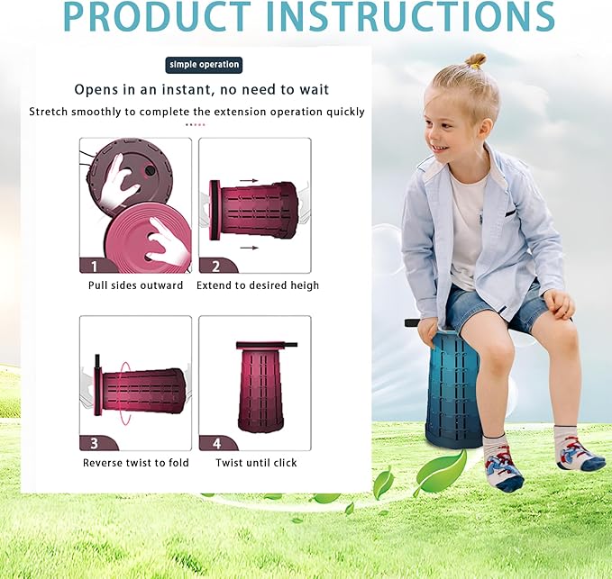 Portable Telescoping Stool, Retractable Folding Stool for Camping Garden Fishing Hiking Travel BBQ, Adjustable Collapsible Stools (Gradient Purple)