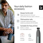 LARS NYSØM Stainless Steel Insulated Water Bottle 12oz 17oz 25oz 34oz 51oz | Insulated Thermo Flask for Hot and Cold Beverages | Leakproof Drinking Bottle (Stainless Steel, 17oz)