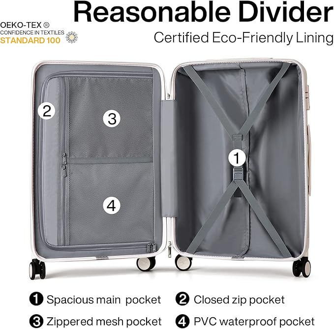 Hanke 20 Inch Carry On Luggage 22x14x9 Airline Approved Lightweight PC Hard Shell Suitcases with Wheels Travel Luggage Rolling Suitcase Travel Luggage Bag Christmas Gifts for Birthday(Ivory White)