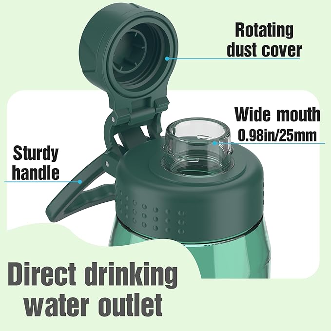 Water Bottle 32oz, clear water bottle with Spout Lid and Carry Handle, Reusable, Tritan, BPA Free, Hiking Water Bottle Suitable for Travel, Outdoors, Gym, Travel, Home, School (Dark green)