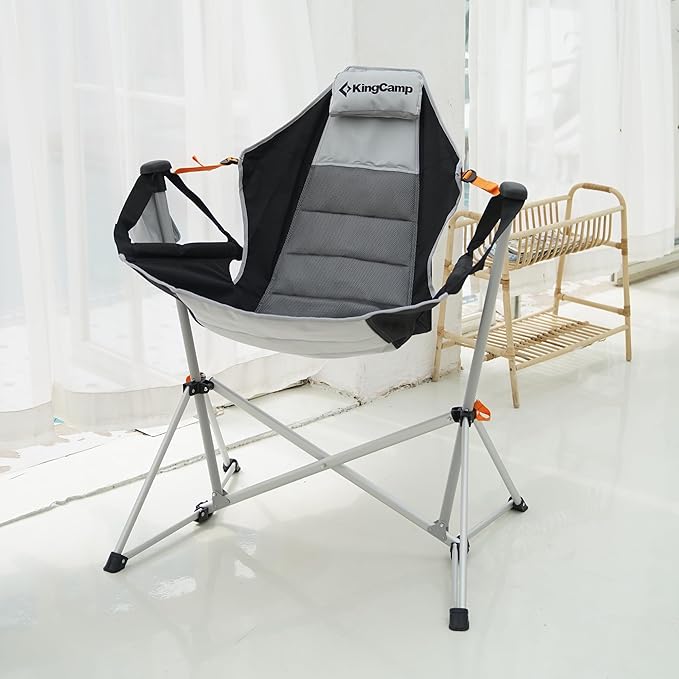 KingCamp Hammock Chair with Footrest, Swinging Portable Folding Camping Chairs for Adults MAX 440lbs Heavy Duty Foldable Oversized Rocker with Cup Holder Pillow for Outdoor Beach Patio Sport Lawn