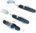 6-in-1 Multi-Function Camping Utensil Flatware Set Detachable Spoon Fork Knife Combo Mess Kit with Carrying Pouch(Black + Blue + Red)