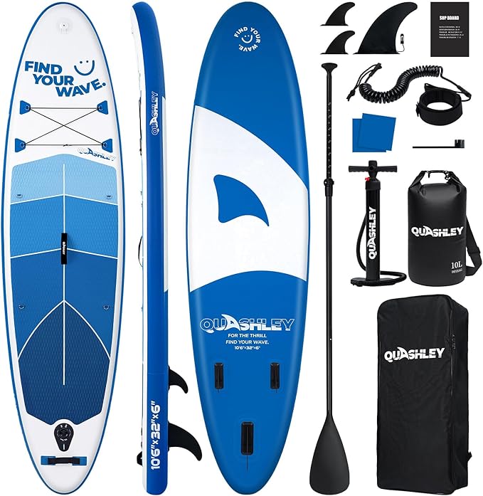 Quashley Inflatable Stand Up Paddle Board,10-11ft Inflatable Paddleboards 32/34 Inch Wide,All Around SUP for Beginners with Lightweight Paddle,Hand Pump,Backpack,Leash,Durable & Portable iSUP Board