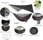 Oversized rain Tarpaulin,Camping Hammock with Mosquito Net Rain Fly Heavy Duty Tree Strap,Single Double Hammock Tent Waterproof Rainfly Set,Camping Backpacking Backyard Patio Hiking Travel Outdoor