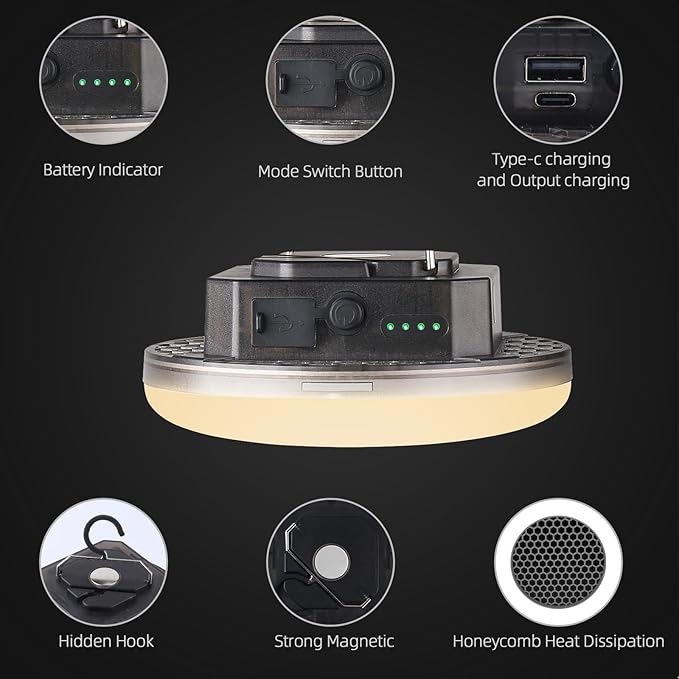 Transparent Portable Rechargeable LED Camping Lights,Waterproof Outdoor Light with 5000Lm,Super Bright Hanging Lanterns for Tents, Canopies & Outdoor Emergencies（Infinitely dimmable）