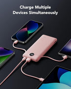 VRURC Portable Charger Power Bank with Wall Plug, 10000mAh Portable Charger with Built in Cables, PD 20W Fast Charging Portable Charger with Cords External Charger Travel Accessories-Pink(1 Pack)