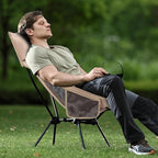 Folding High Back Camping Chair, Portable Lightweight Beach Chair with Headrest, Adjustable Height Backpacking Portable Compact Picnic Chair for Camp Hiking, Khaki