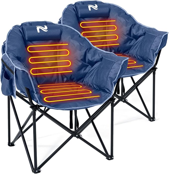 LILYPELLE Oversized Heated Camping Chair, Patio Lounge Chairs with 3 Heat Levels, Portable Folding Heated Chair Round Moon Saucer Folding Lawn Chair Outdoor Chair for Camping, Lounge Patio
