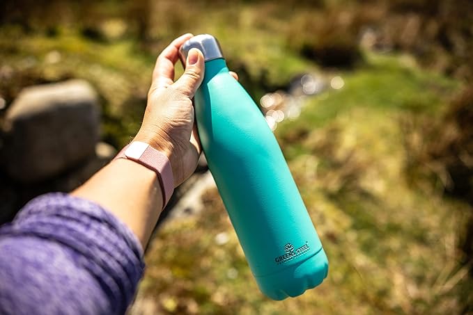 Greens Steel Stainless Steel Water Bottle - 17 oz, Blue | Vacuum Insulated Double Wall with Screw Lid/Leak Proof | Thermal Travel Sports Canteen Coffee Flask